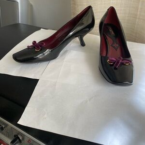 Louis Vuitton burgundy leather Heels Purple Bow mules slides slip ons 5